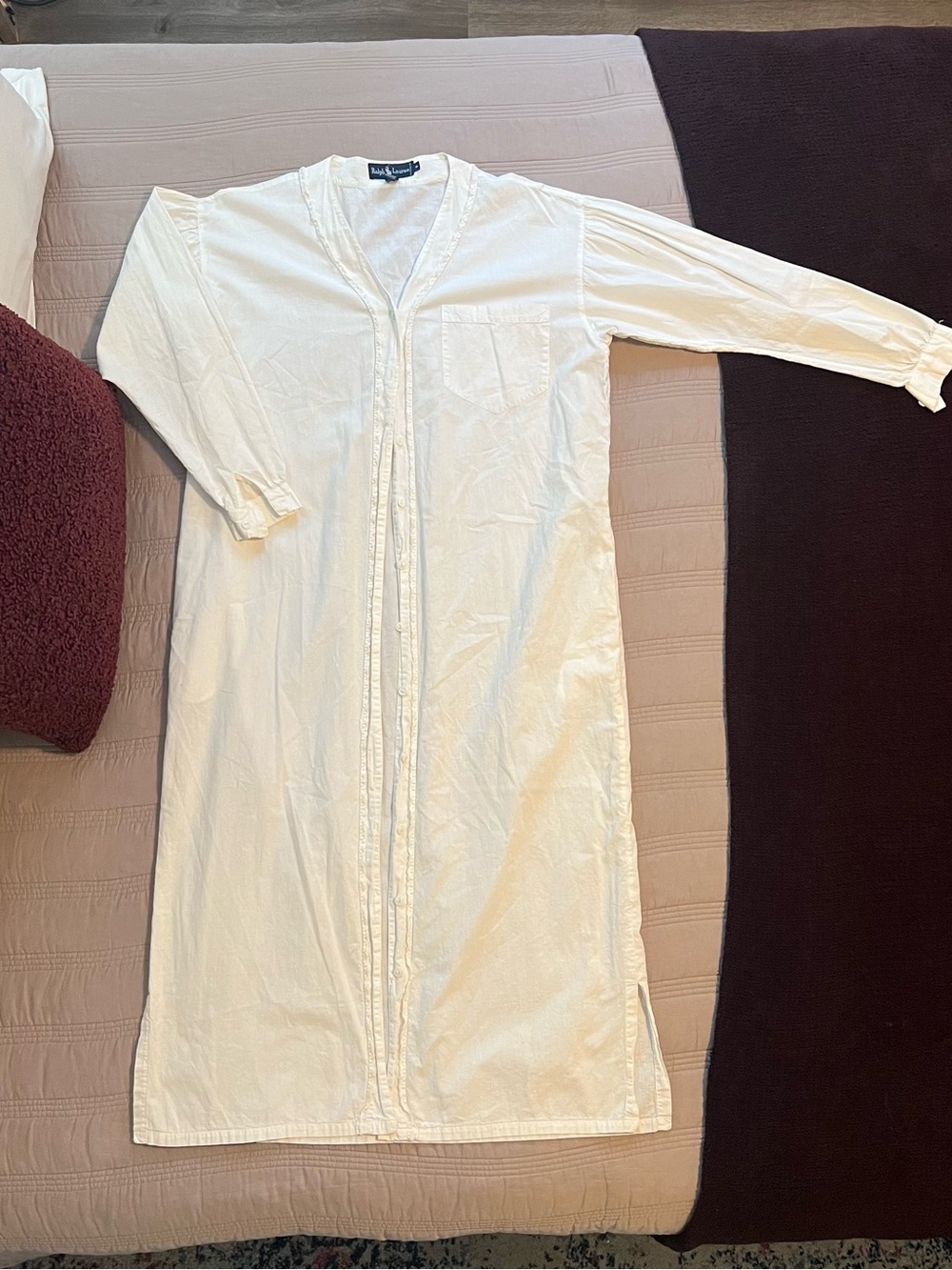 Ralph Lauren Off White Cotton Long Sleeve Nightgown Buttoned Classic Victorian